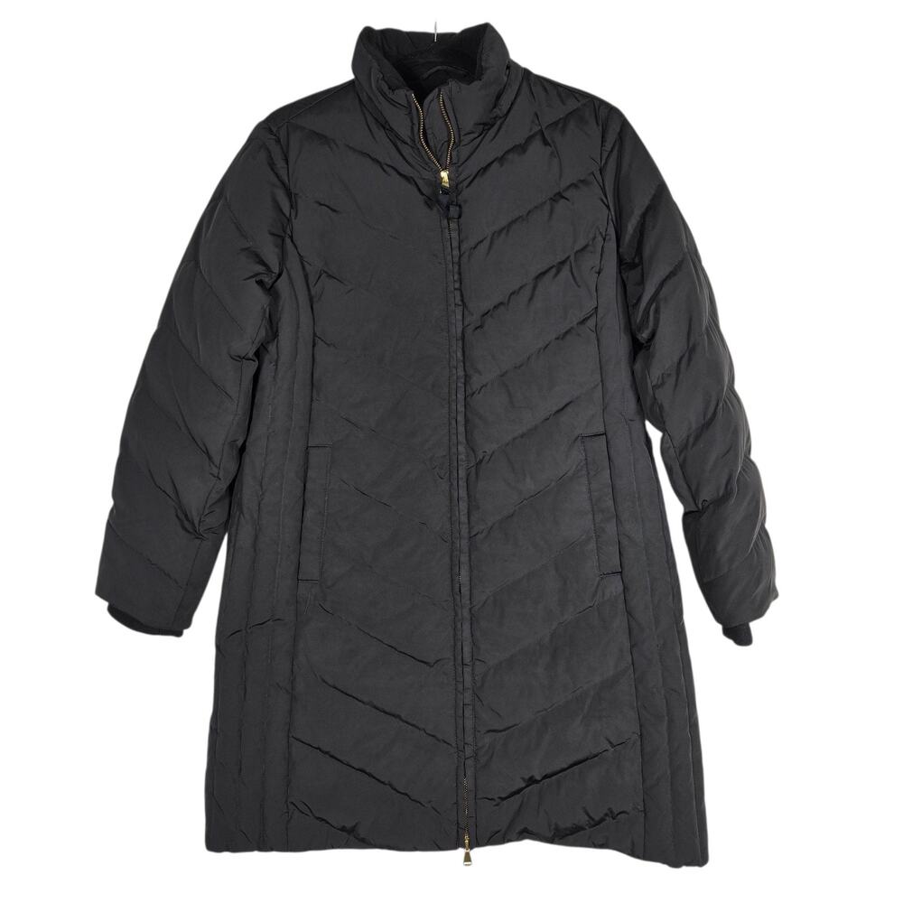 Talbots Coat Womens Petite Medium Black Down Puffer Quilted Two-Way Zip Pockets